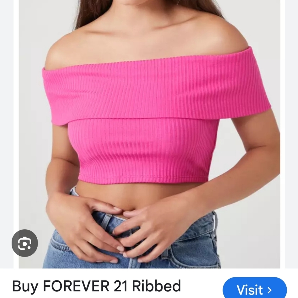 💢SOLD💢Forever 21 Ribbed, Off The Shoulder Cropped Top - Picture 6 of 6
